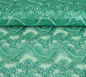 Mesh Geborduurd Pailletten Lizanne Licht Zeegroen