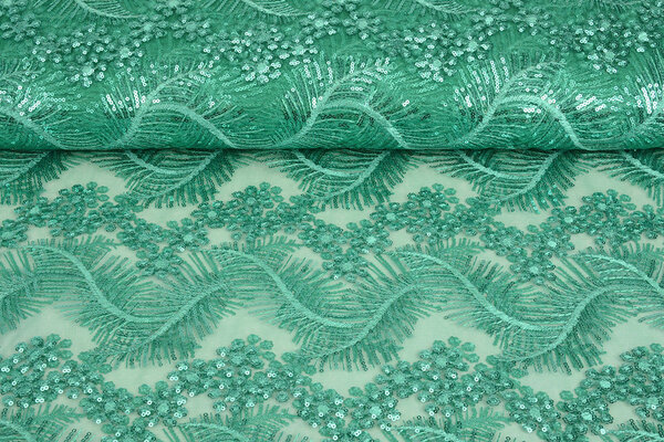 Mesh Geborduurd Pailletten Lizanne Licht Zeegroen