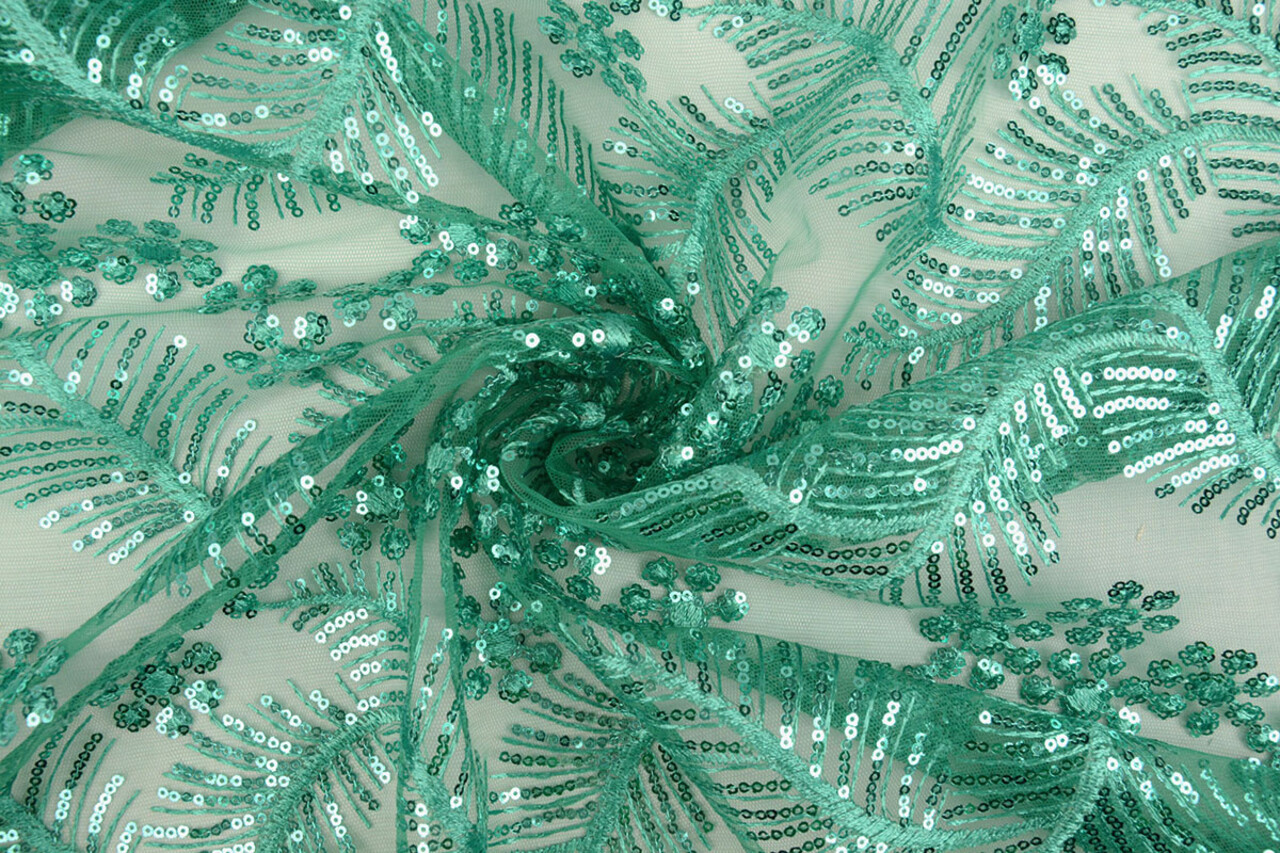 Mesh Geborduurd Pailletten Lizanne Licht Zeegroen