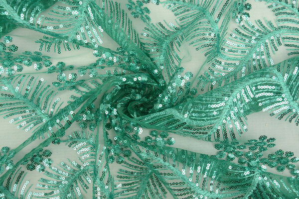 Mesh Geborduurd Pailletten Lizanne Licht Zeegroen
