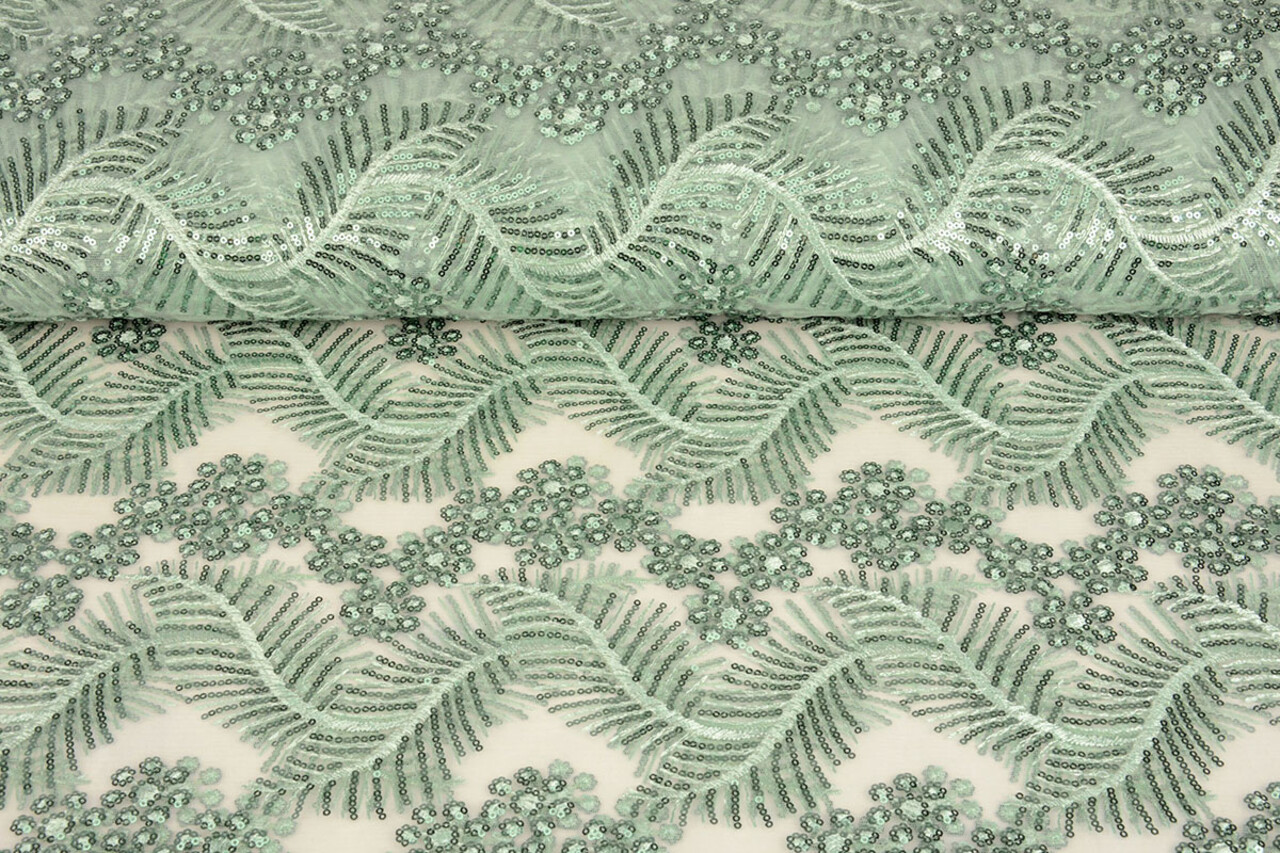 Mesh Geborduurd Pailletten Lizanne Licht Oud Groen