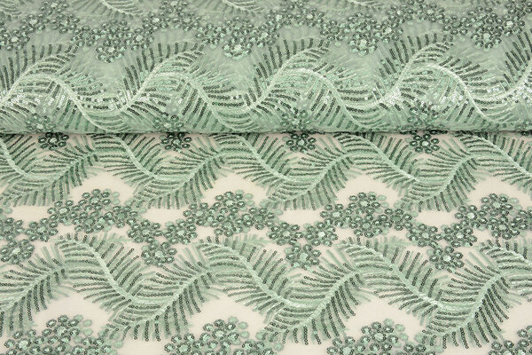 Mesh Embroidered Sequins Lizanne Light Old Green Mesh Embroidered Sequins Lizanne Light Old Green