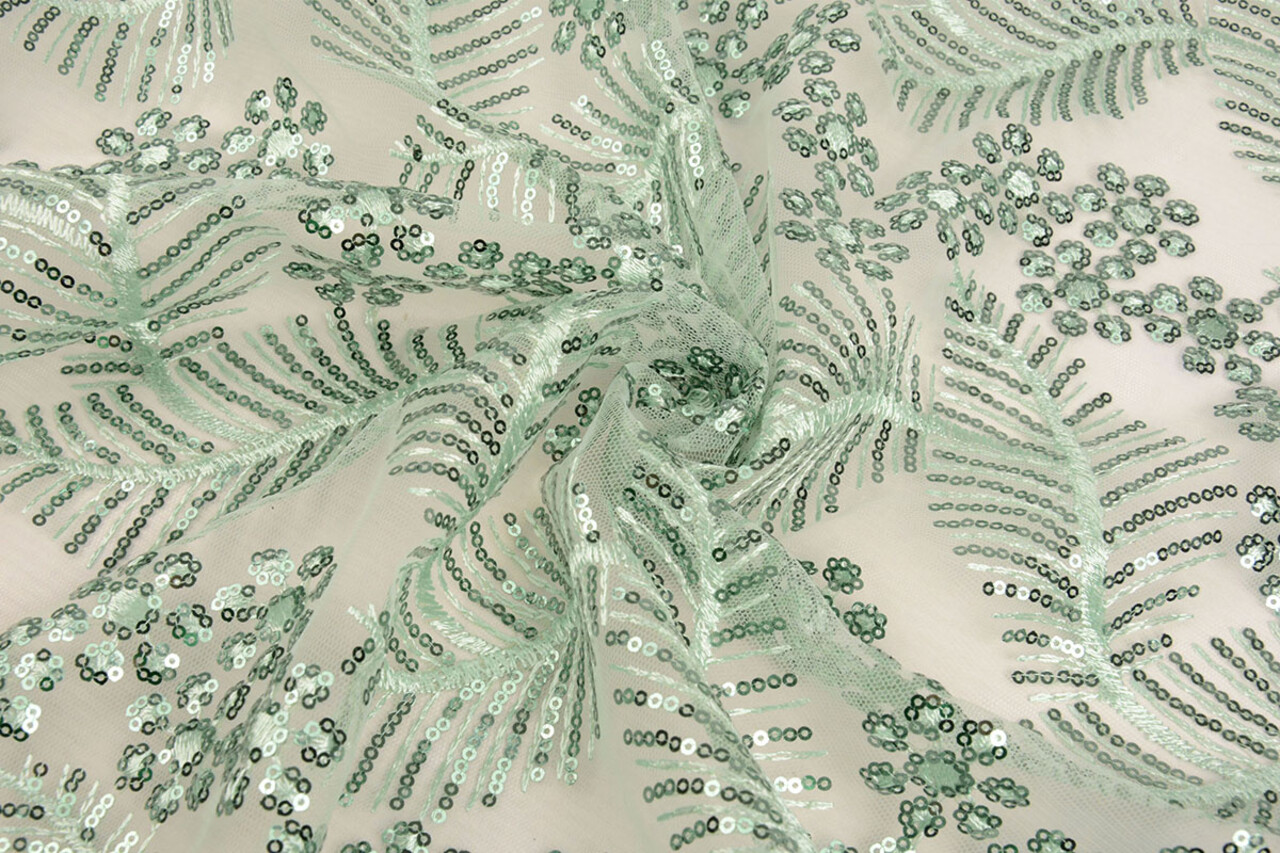 Mesh Embroidered Sequins Lizanne Light Old Green