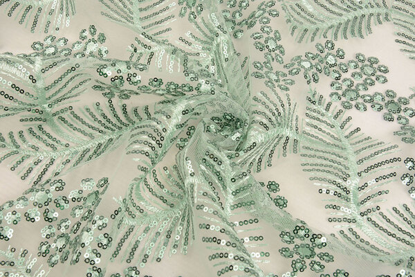 Mesh Embroidered Sequins Lizanne Light Old Green Mesh Embroidered Sequins Lizanne Light Old Green