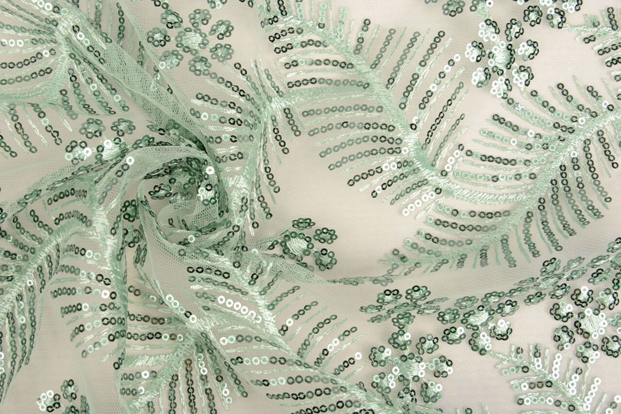 Mesh Embroidered Sequins Lizanne Light Old Green Mesh Embroidered Sequins Lizanne Light Old Green