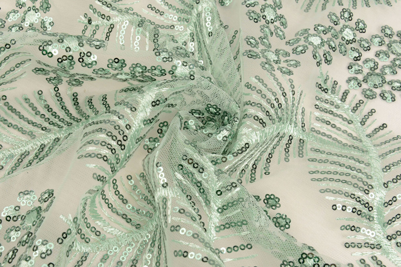 Mesh Embroidered Sequins Lizanne Light Old Green Mesh Embroidered Sequins Lizanne Light Old Green