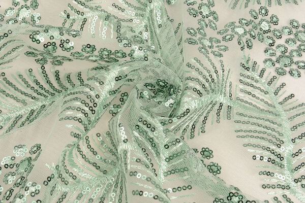 Mesh Geborduurd Pailletten Lizanne Licht Oud Groen