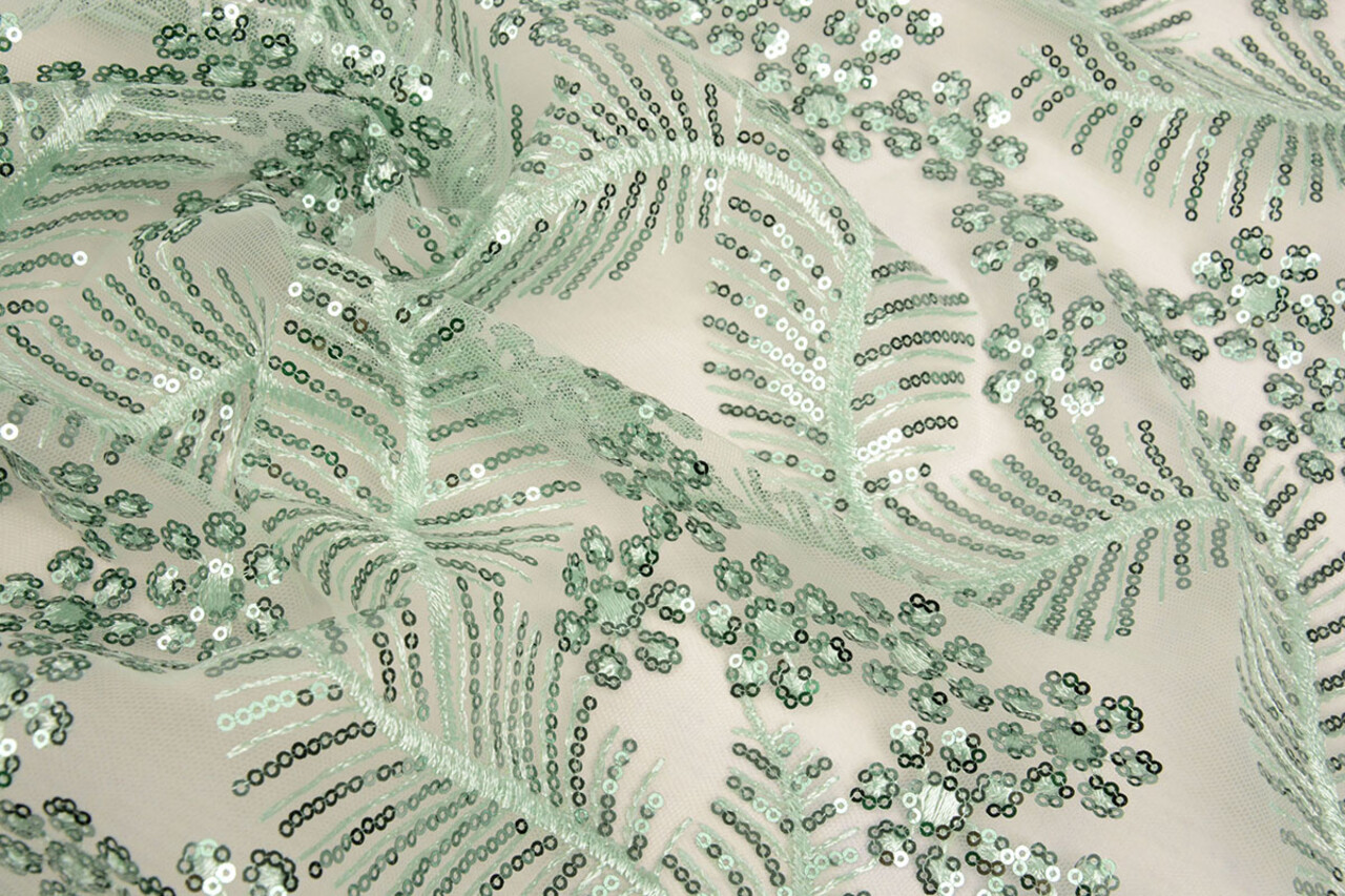 Mesh Embroidered Sequins Lizanne Light Old Green Mesh Embroidered Sequins Lizanne Light Old Green