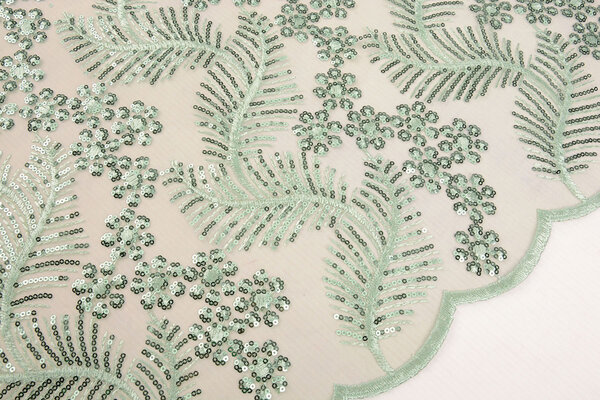 Mesh Embroidered Sequins Lizanne Light Old Green Mesh Embroidered Sequins Lizanne Light Old Green
