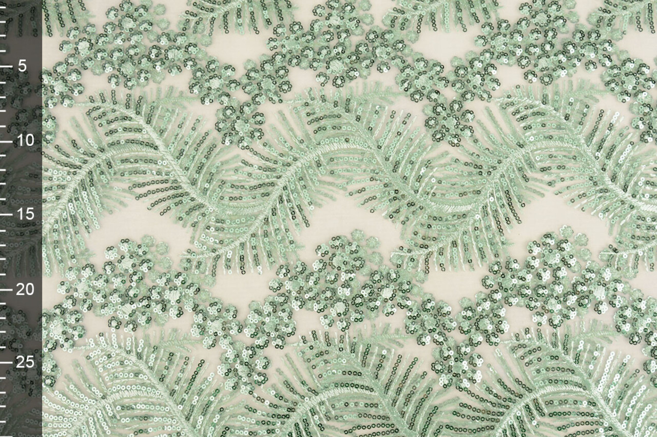 Mesh Embroidered Sequins Lizanne Light Old Green Mesh Embroidered Sequins Lizanne Light Old Green