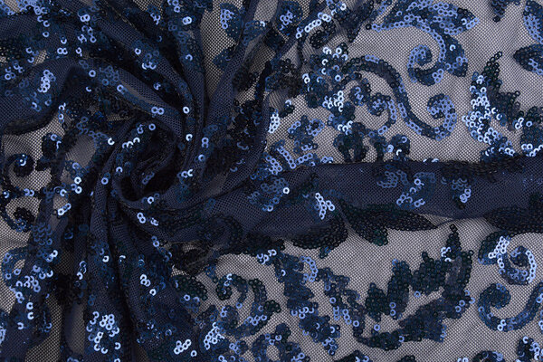 Pailletten op Mesh Lilia Marine Blauw