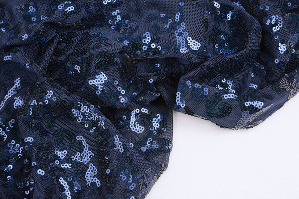 Lentejuelas sobre Malla Lilia Azul Marino Azul Lentejuelas sobre Malla Lilia Azul Marino Azul
