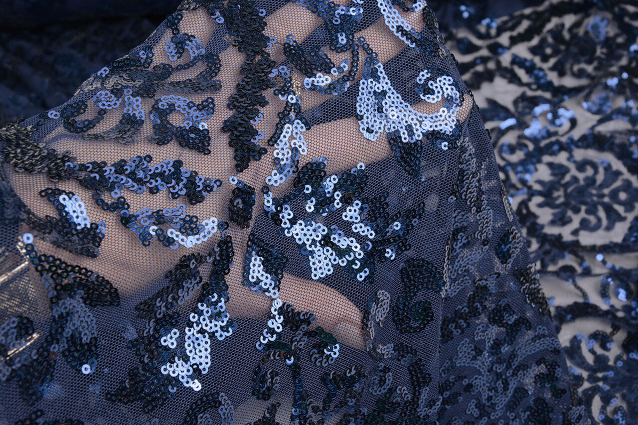 Pailletten auf Netz Lilia Marineblau Pailletten auf Netz Lilia Marineblau