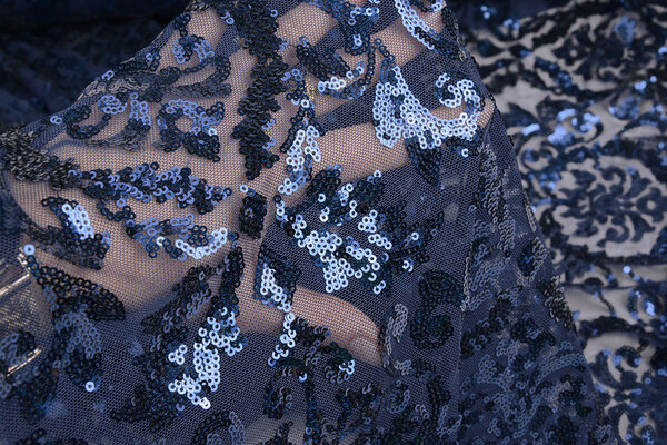 Pailletten op Mesh Lilia Marine Blauw