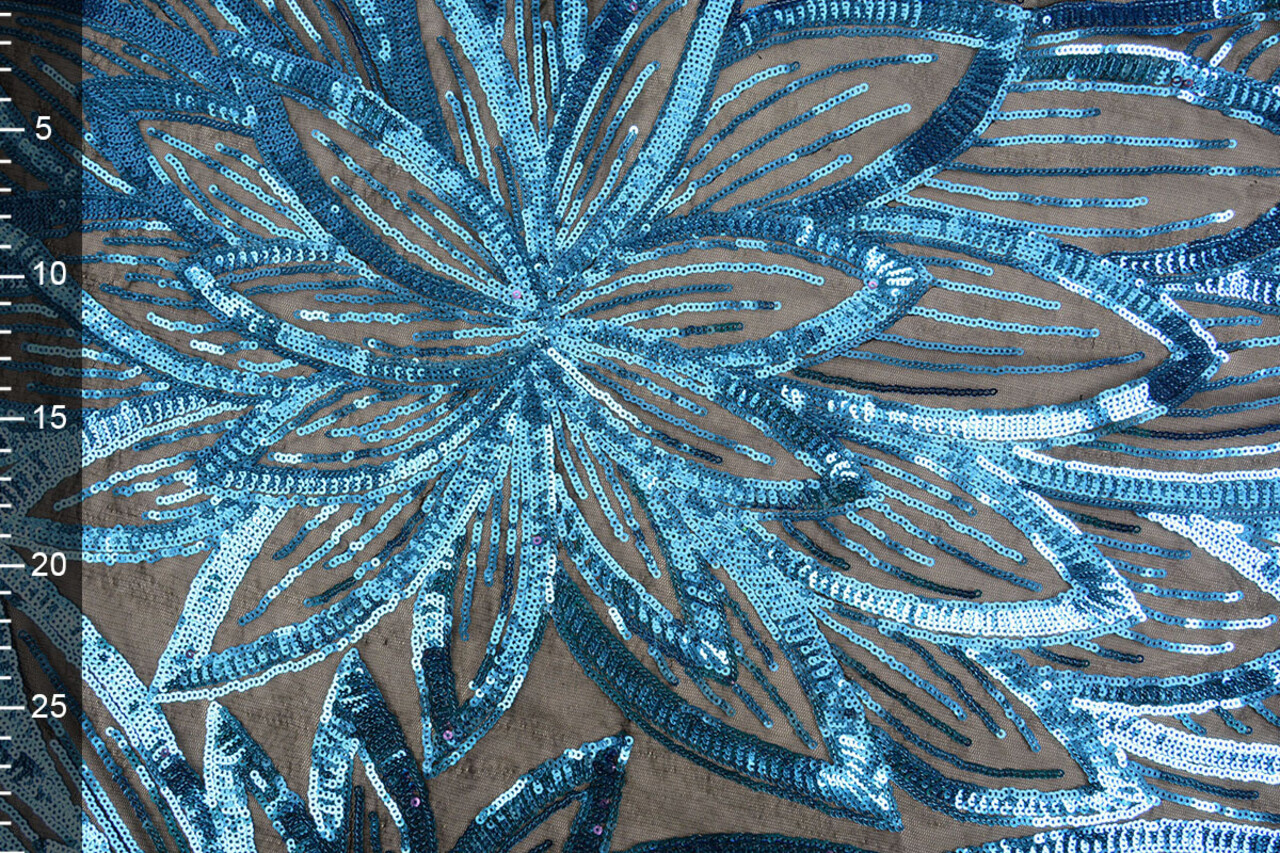 Pailletten op Mesh Fauve Blauw