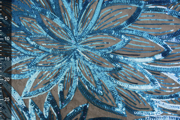 Pailletten op Mesh Fauve Blauw