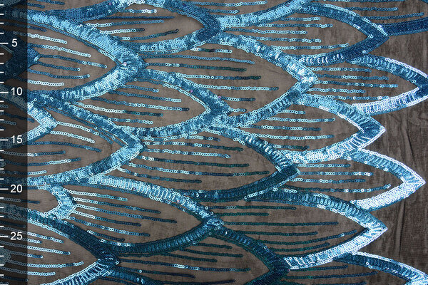 Sequins on Mesh Fauve  Blue
