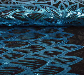 Pailletten op Mesh Fauve Blauw