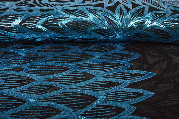 Paillettes sur Résille Fauve Bleu