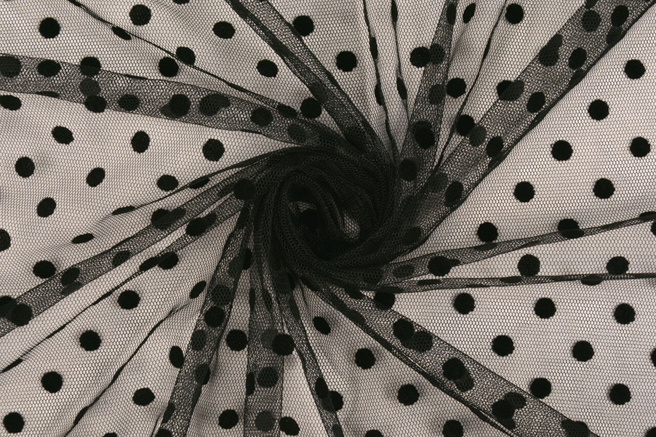 Fijne Tule Stippen Middel Zwart