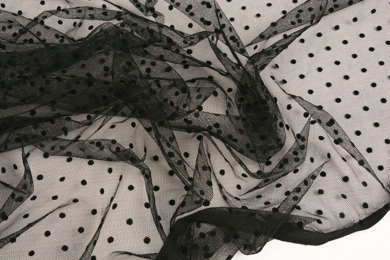 Feiner Tüll Punkte Klein Schwarz