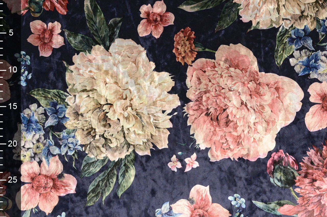 Velvet Printed Flowers Navy Blue Velvet Printed Flowers Navy Blue