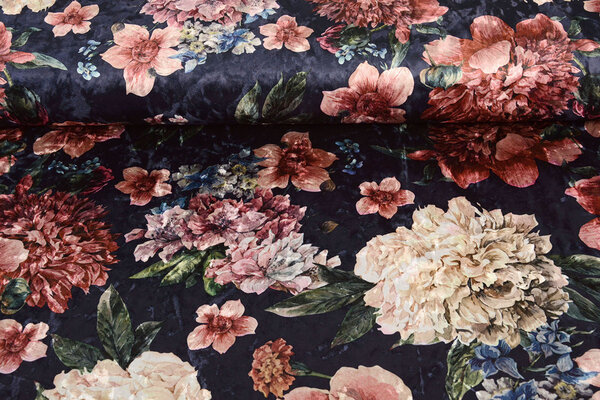 Velvet Printed Flowers Navy Blue Velvet Printed Flowers Navy Blue