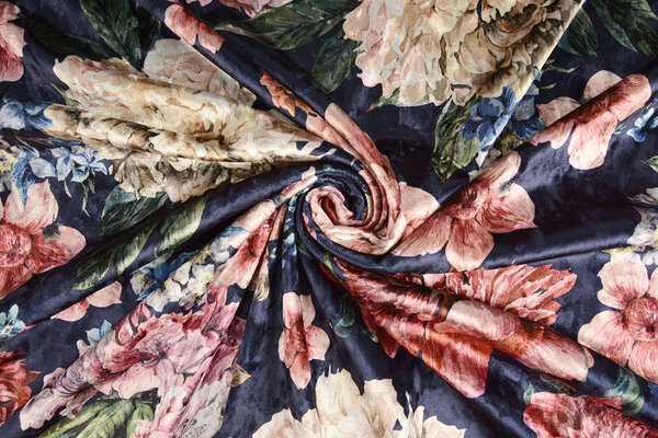 Velvet Printed Flowers Navy Blue Velvet Printed Flowers Navy Blue