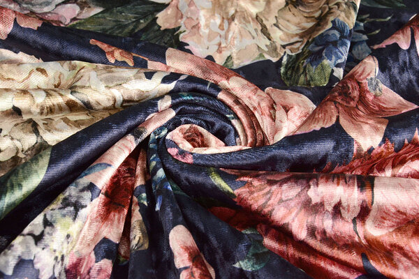 Velvet Printed Flowers Navy Blue Velvet Printed Flowers Navy Blue