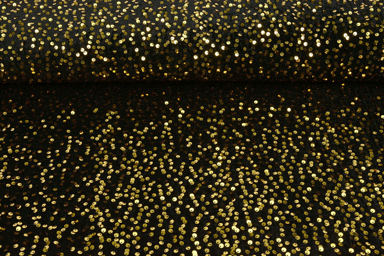 Pailletten auf Samt Schwarz - Gold