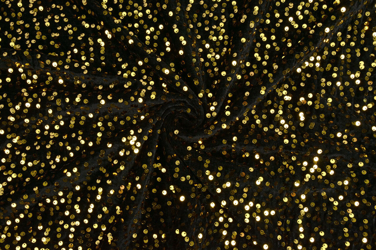 Pailletten auf Samt Schwarz - Gold
