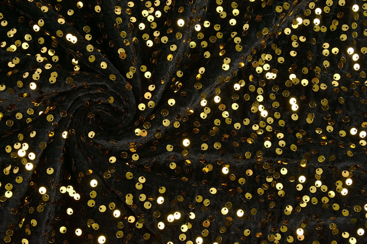 Sequins on Velvet Black - Gold