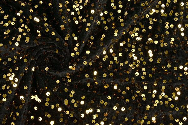 Sequins on Velvet Black - Gold