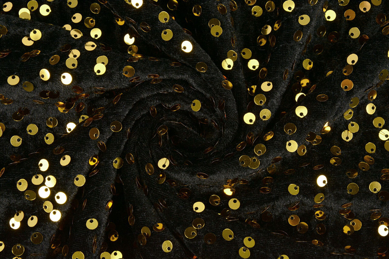 Lentejuelas sobre Terciopelo Negro - Dorado