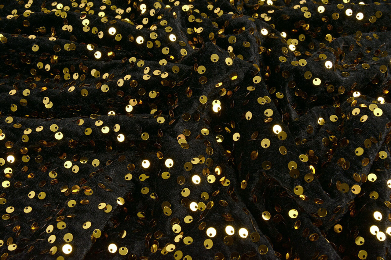 Pailletten auf Samt Schwarz - Gold