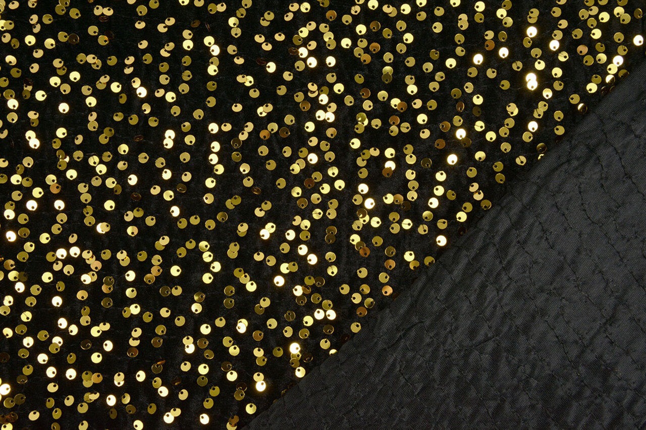 Pailletten auf Samt Schwarz - Gold