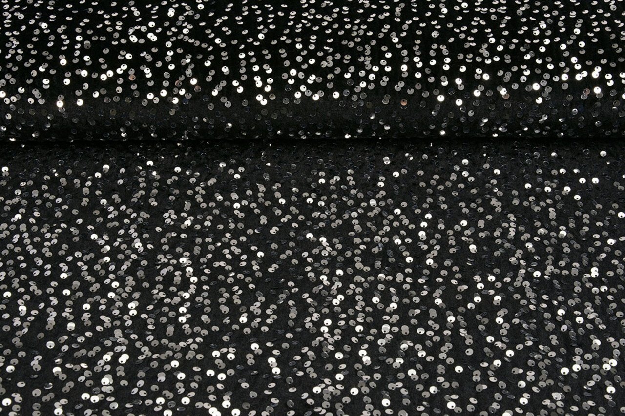 Pailletten auf Samt Schwarz - Silber