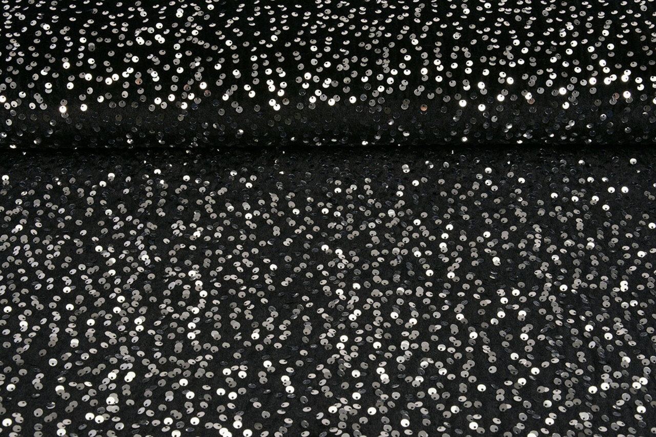 Sequins on Velvet Black - Silver