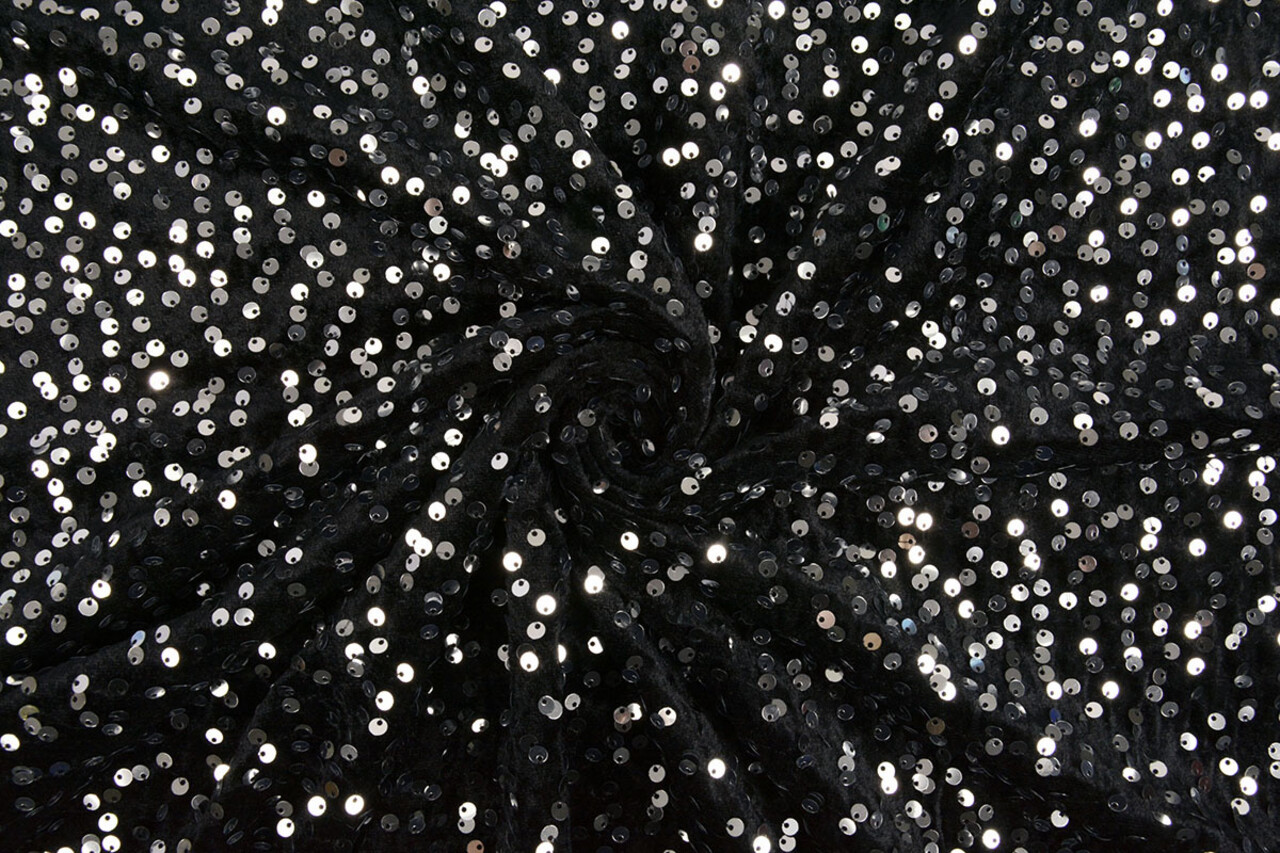 Pailletten auf Samt Schwarz - Silber