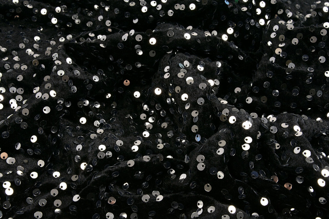 Pailletten auf Samt Schwarz - Silber