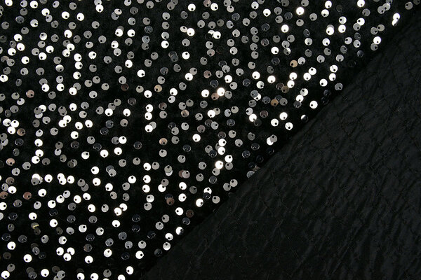 Pailletten auf Samt Schwarz - Silber