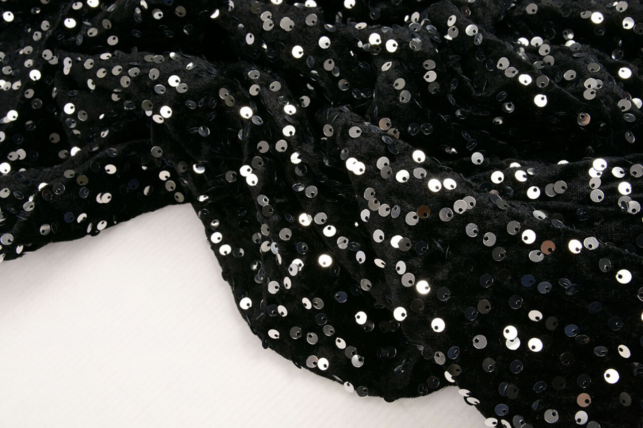 Sequins on Velvet Black - Silver
