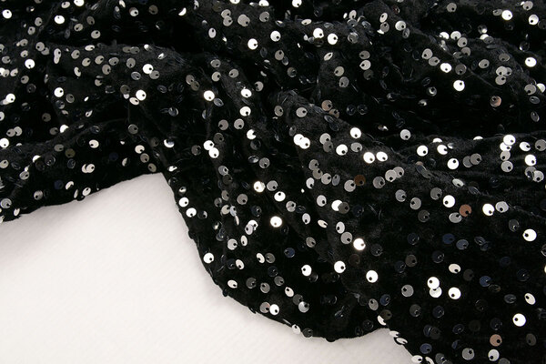 Sequins on Velvet Black - Silver
