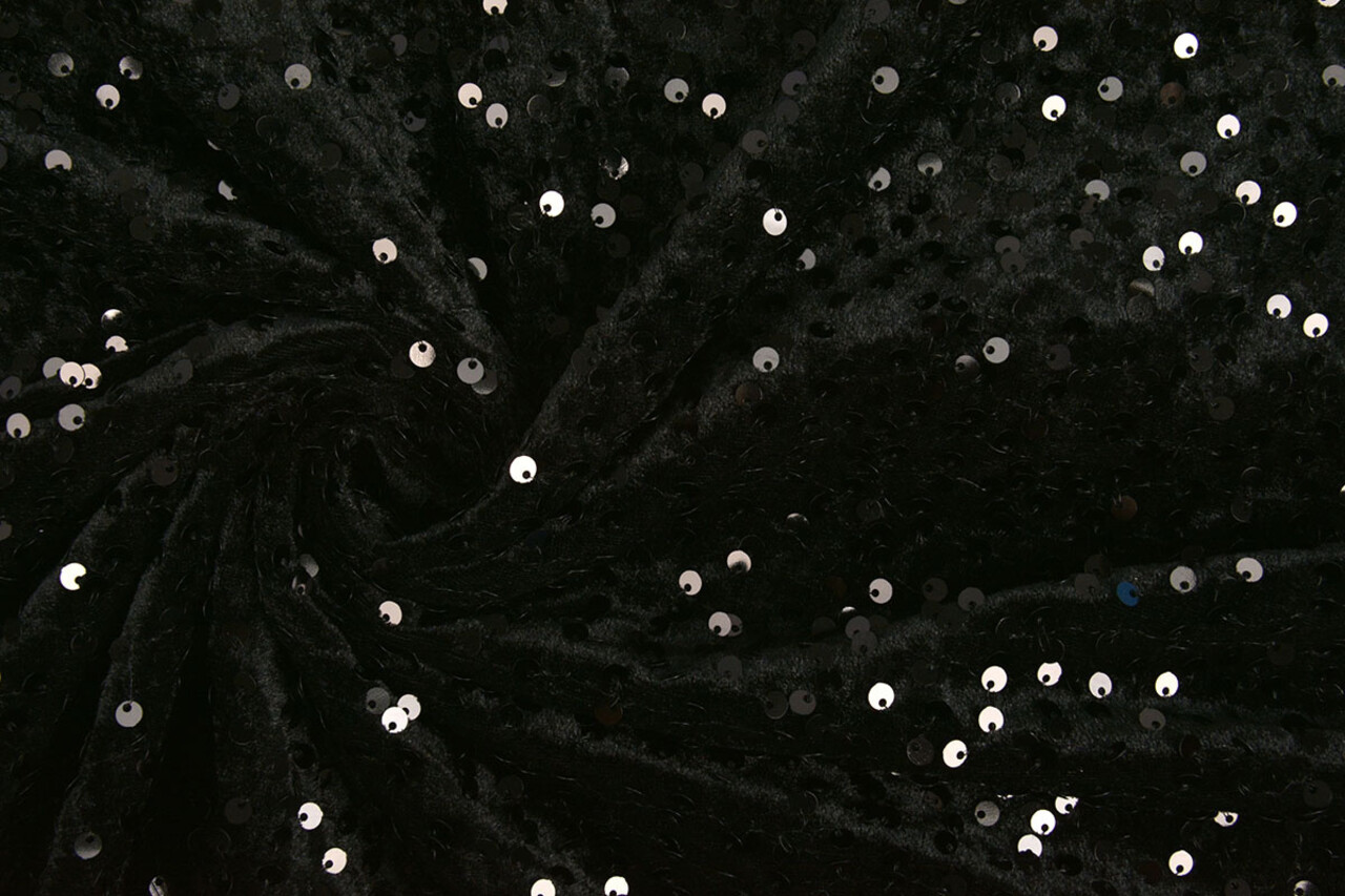 Pailletten op Velours Zwart - Zwart