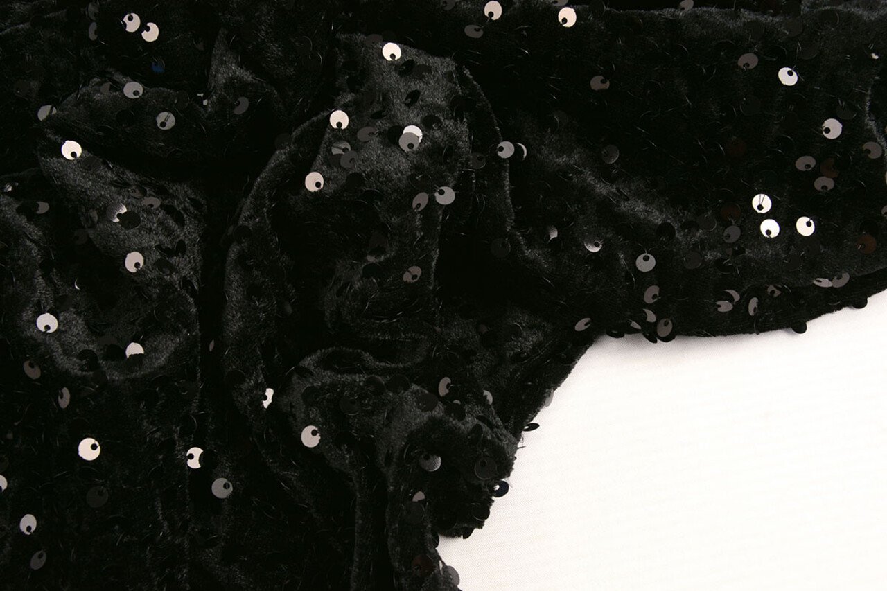 Pailletten op Velours Zwart - Zwart