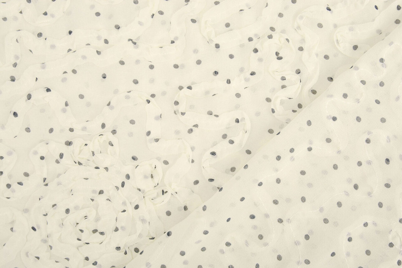 Chiffon Ruches en Stippen Creme Chiffon Ruches en Stippen Creme