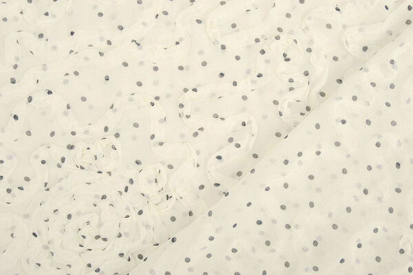 Chiffon Ruches en Stippen Creme Chiffon Ruches en Stippen Creme