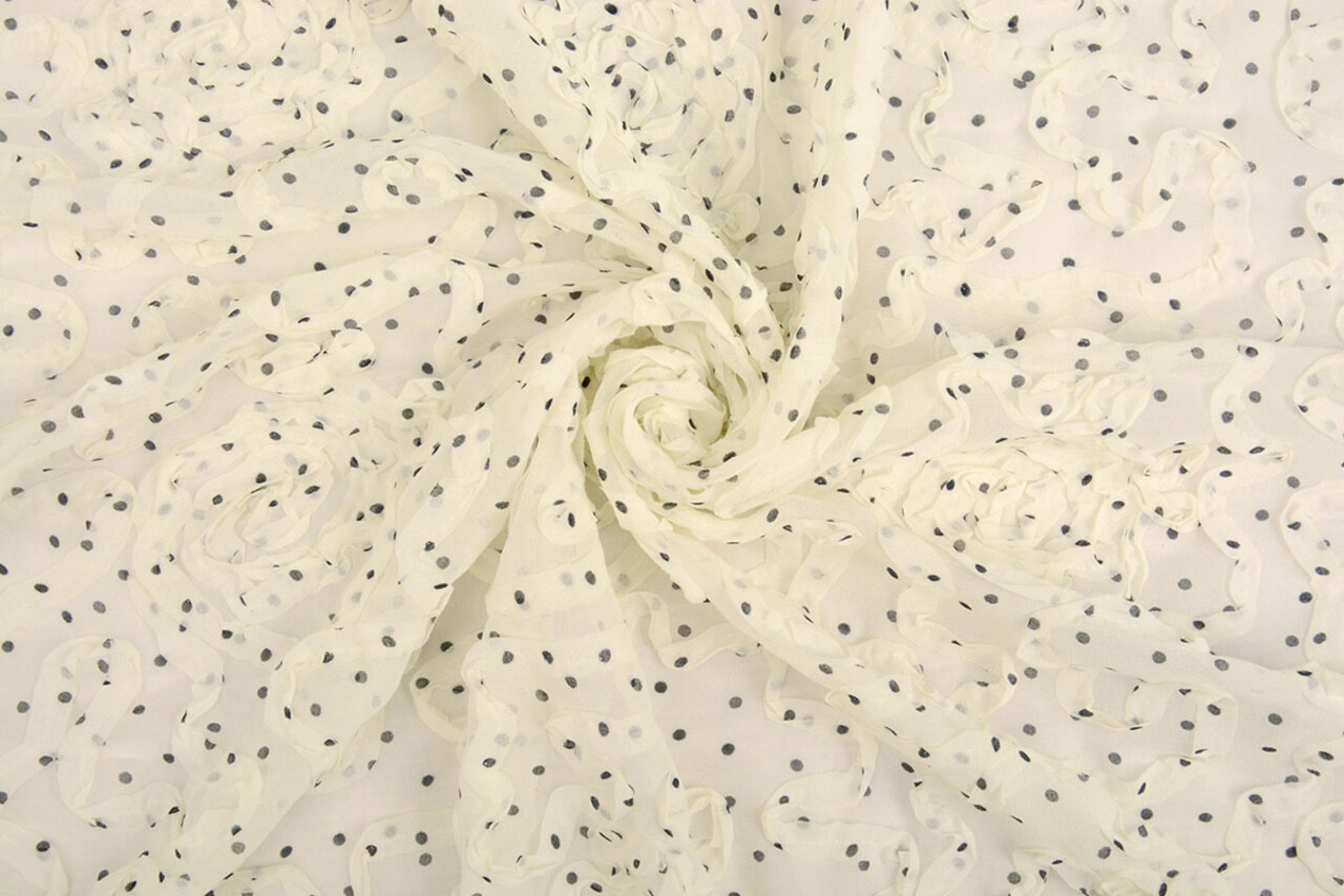Chiffon Ruches en Stippen Creme Chiffon Ruches en Stippen Creme
