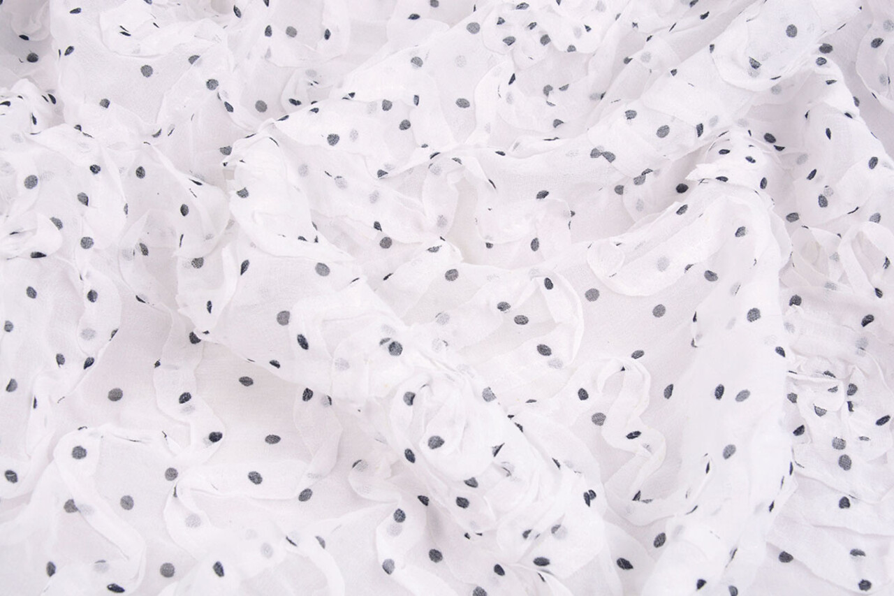 Chiffon Rüschen und Punkte Weiß