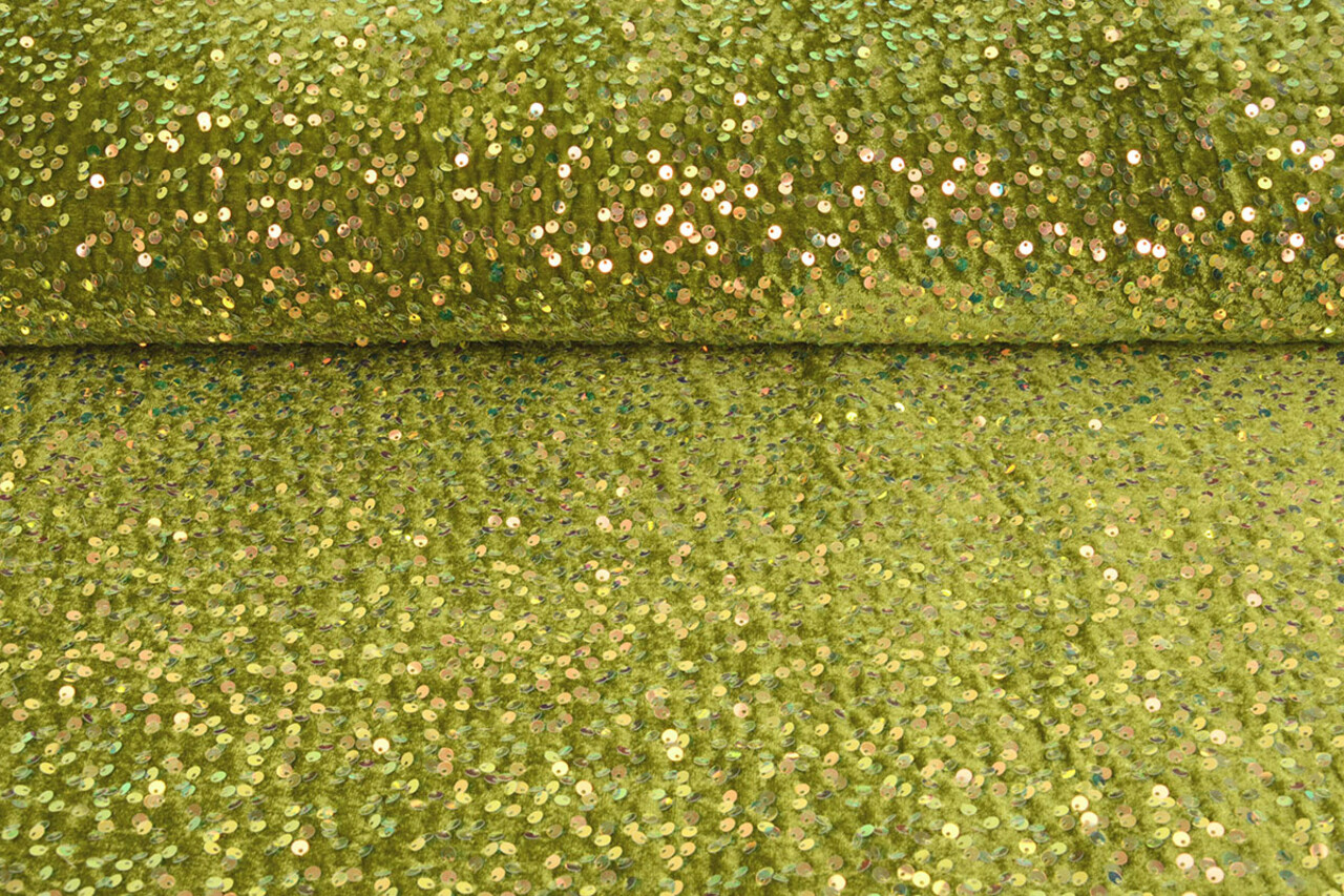 Velours à Sequins Vert Mousse (Holografische Paillettes) Velours à Sequins Vert Mousse (Holografische Paillettes)